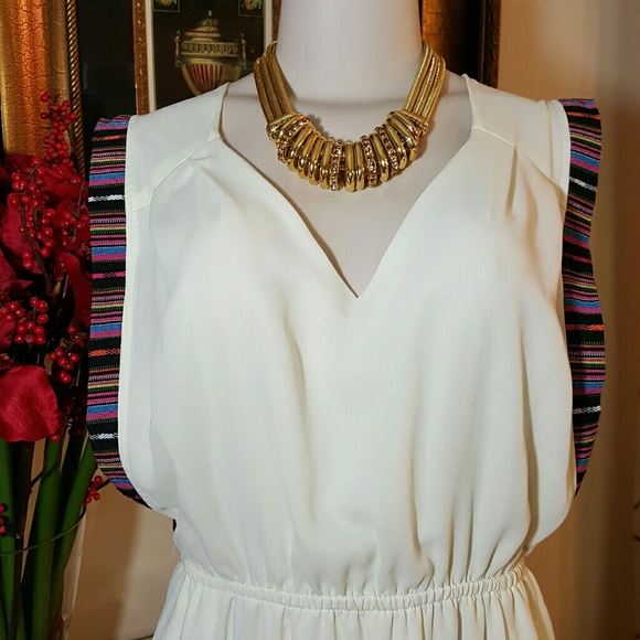 Very J Sheer Dress with Africa Print Trim size L - Picture 2 of 7